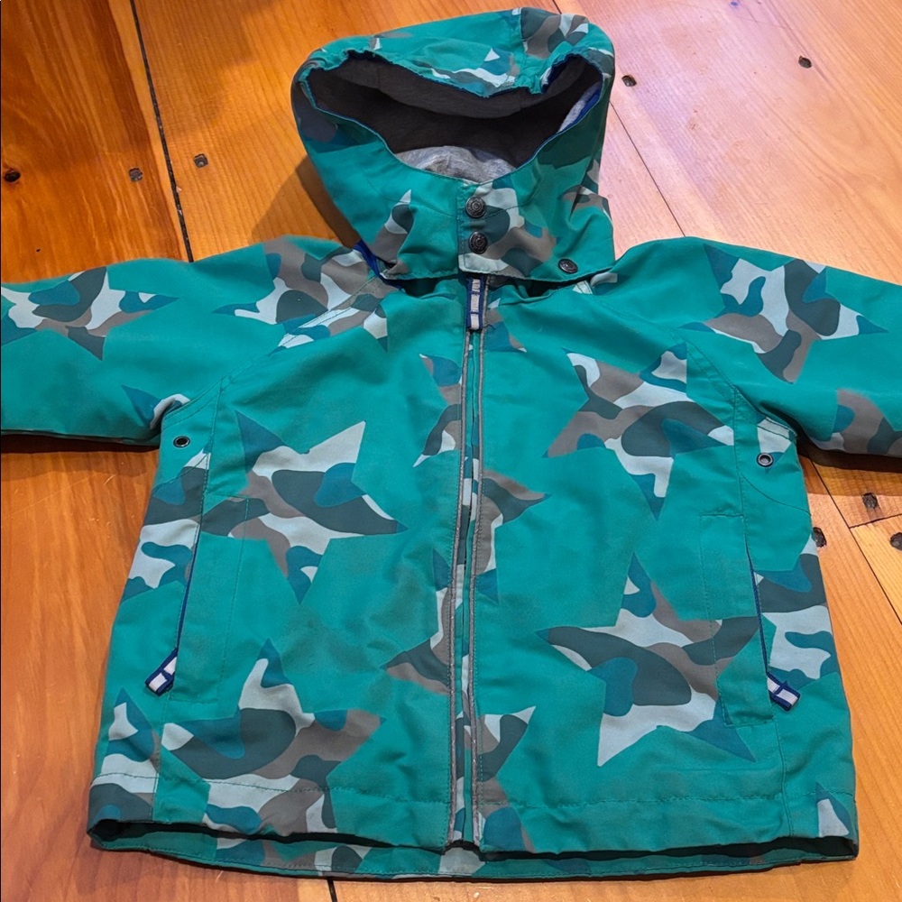 MINI BODEN 3-4 Green Camo Star Print Hooded Jacket Rain Wind Spring Fall